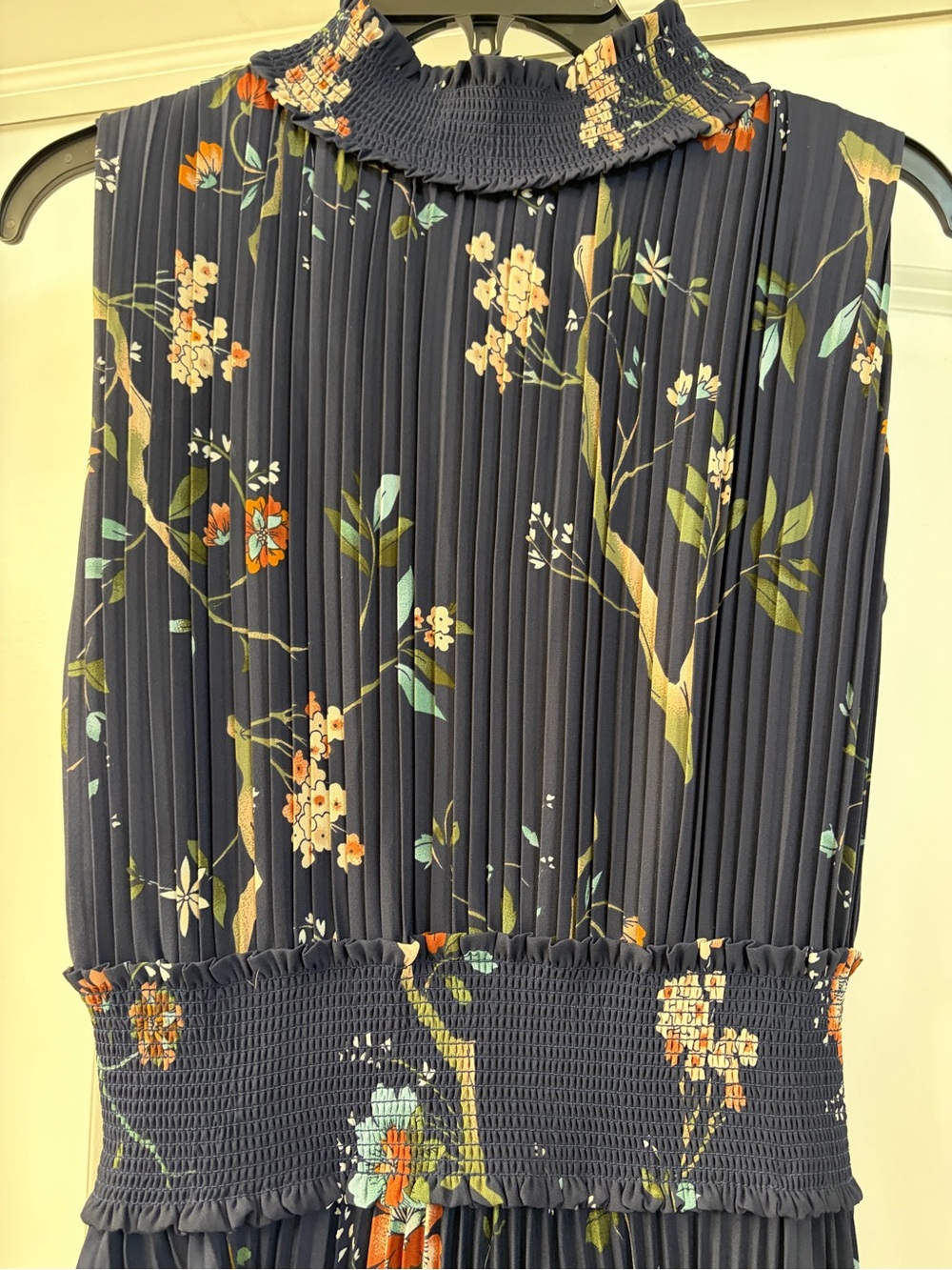Nanette Lepore Sleeveless navy Pleated Midi Dress SZ 6